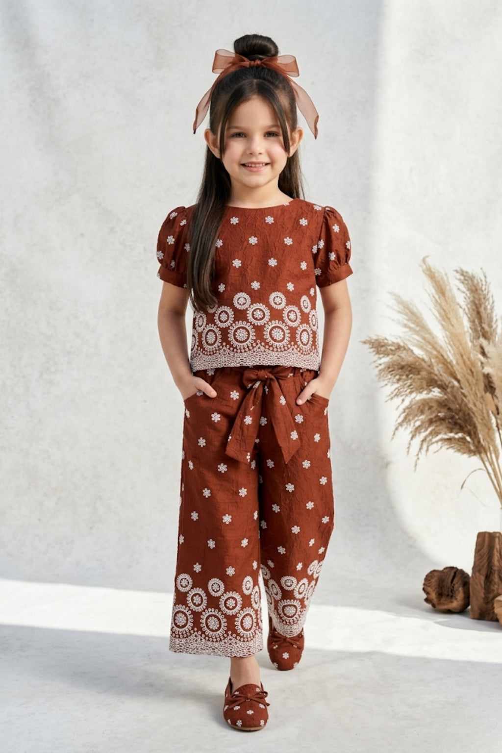 Girls Brown Printed Co-ord Set 3266