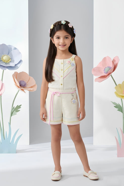 Cream Pastel Detail Co-Ord Set 1081