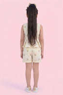 Cream Printed Top & Shorts Set 2086