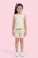 Cream Printed Top & Shorts Set 2086