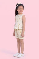 Cream Printed Top & Shorts Set 2086