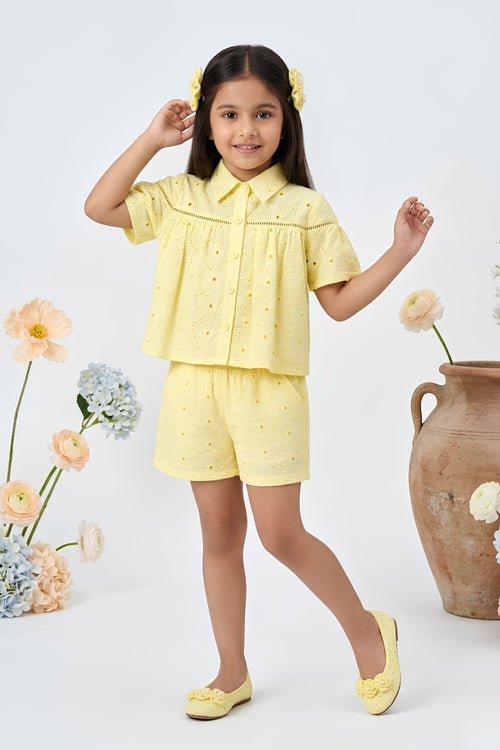 Lemon Eyelet Shirt & Shorts Co-Ord Set 3101