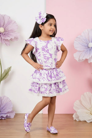 Girls Lavender Floral Printed Set 3124