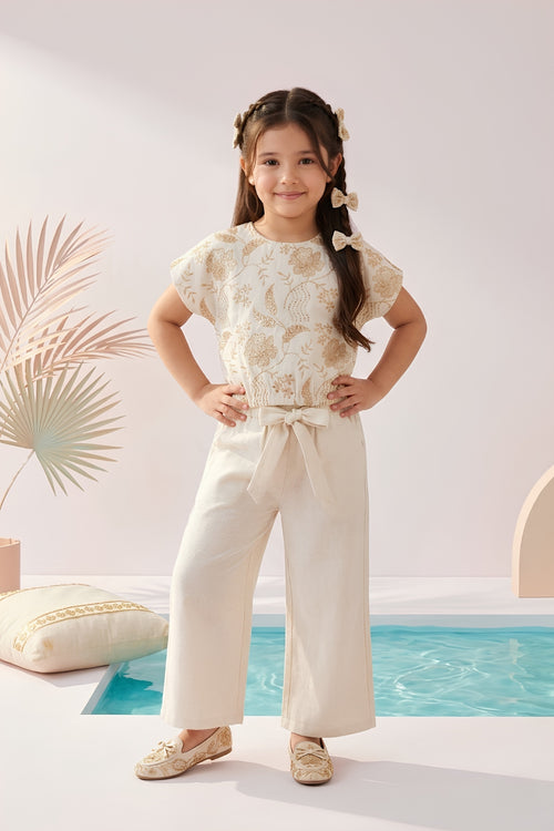 Cream Printed Cotton Summer Wear Co Ord Set 3182