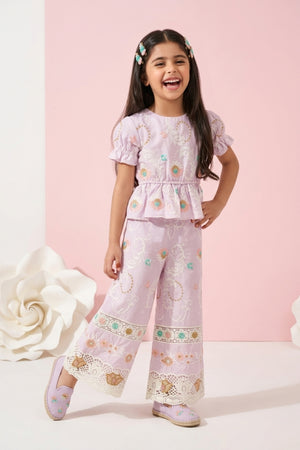 Girls Pink Embroidered Peplum Co-ord Set 3250