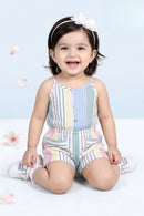 Pastel Stripe Button-Front Top & Shorts Set TSJP30461