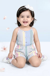 Pastel Stripe Button-Front Top & Shorts Set TSJP30461