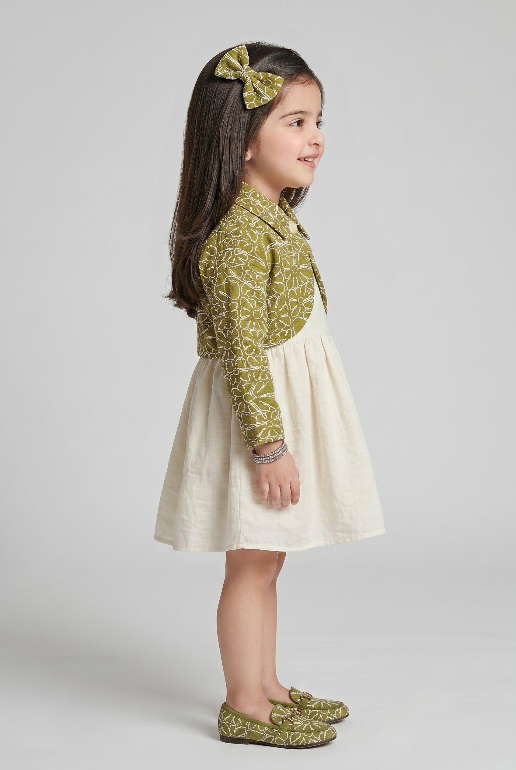 Green Embroidered Jacket Dress Set TSM30787