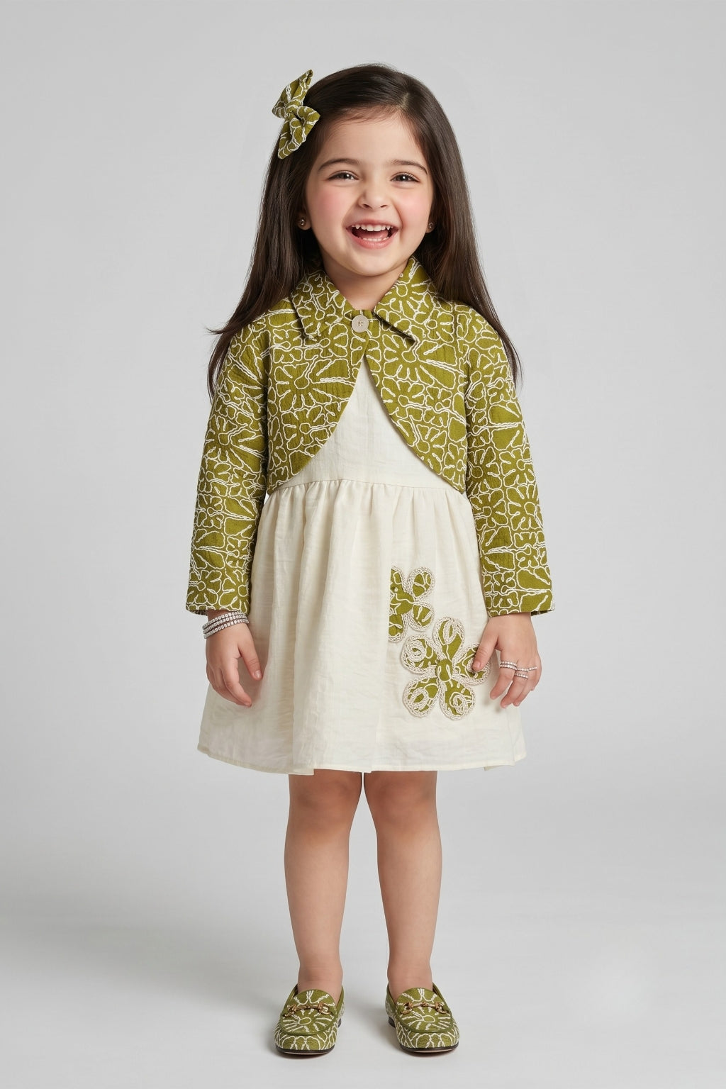 Green Embroidered Jacket Dress TSM30787