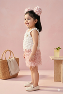 White & Pink Textured Top & Skirt Set TSSET40500