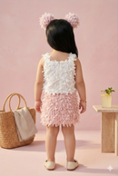 White & Pink Textured Top & Skirt Set TSSET40500