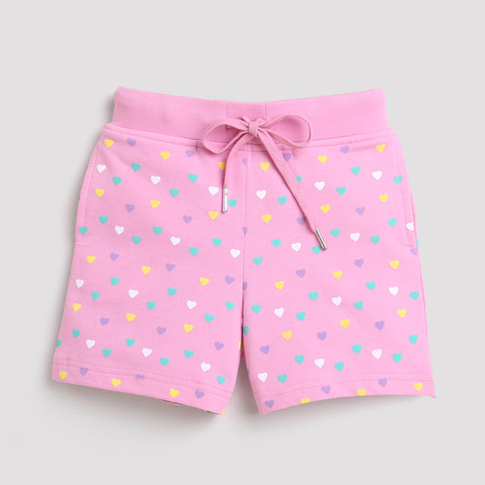 Tiny Girl Shorts With White Print And Rib Belt - Pink