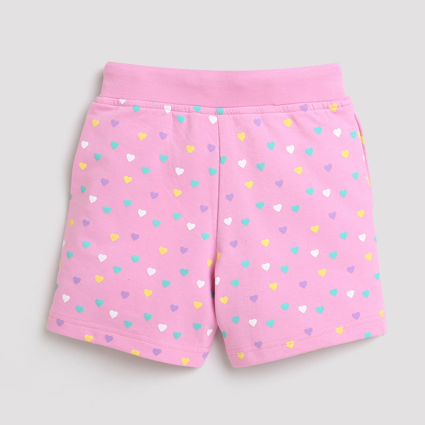 Tiny Girl Shorts With White Print And Rib Belt - Pink