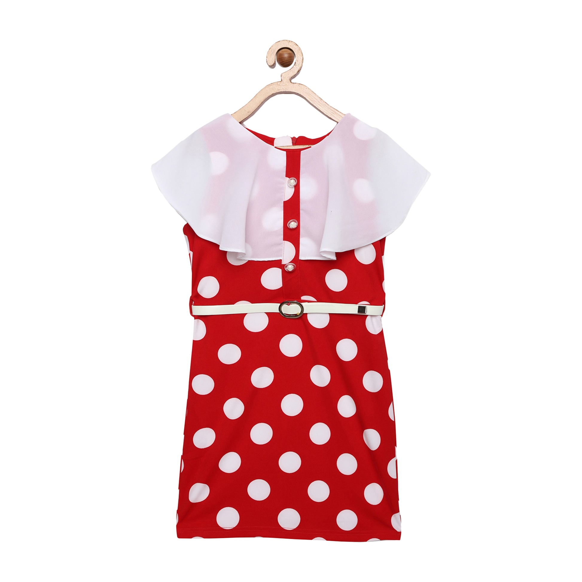 Red Polka Dot Short Cape Dress With Belt