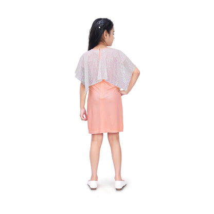 Sequin Cape Straight Fit Midi Dress In Peach