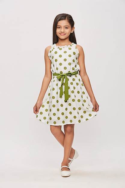 Tiny Girl Sleeveless Polka Dot Midi Dress - Green