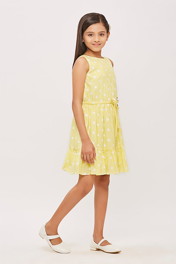 Tiny Girl Sleeveless Polka Dot Midi Dress - Lemon