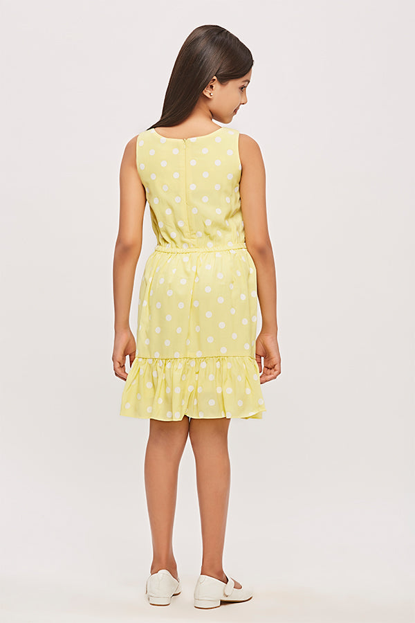 Tiny Girl Sleeveless Polka Dot Midi Dress - Lemon
