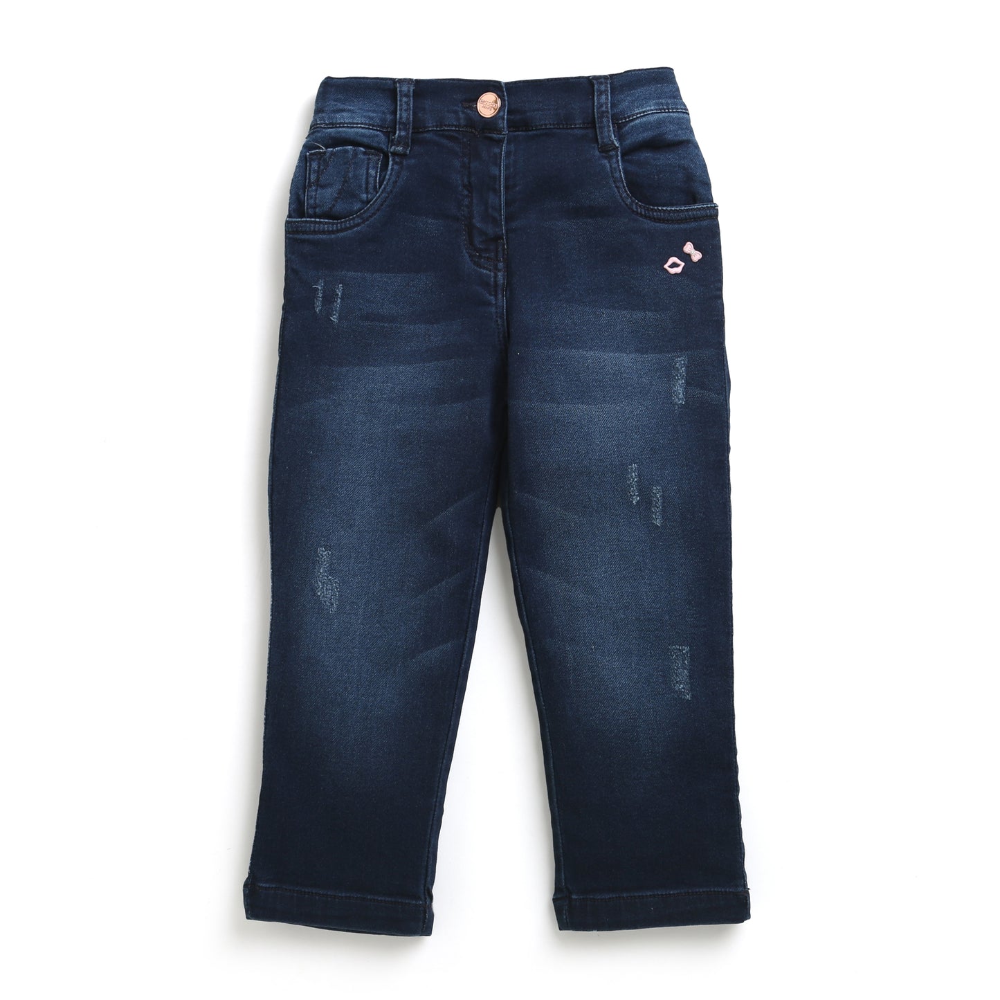Blue Washed Mid Raise Distressed Denims