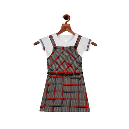 Red  Crisscross Checks Pinafore With Short Cap Sleeve