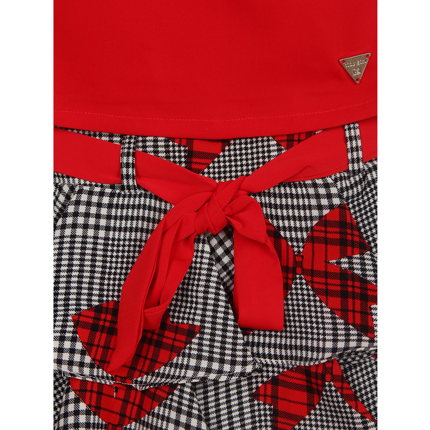 Checkered Sleeveless Ruffle Skirt Set With Boat Neck