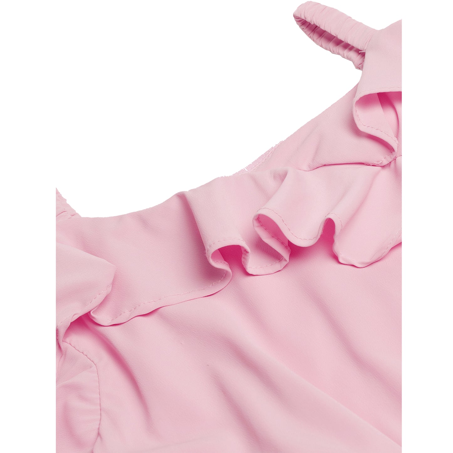 Pink Ruffle Top With Cold Sleeves With Parrot Broach Detail