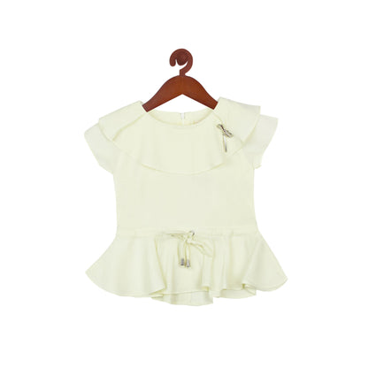 Peplum Lemon Top With Ruffle Neck And Tiny Bow Detailing