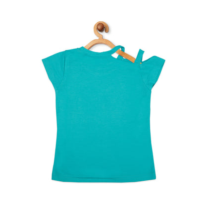 Cap Sleeeve Front Knot Top In Parrot Green