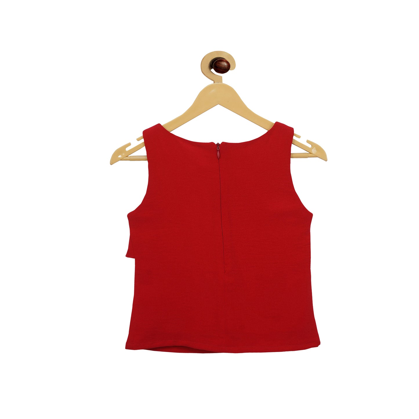 Front Ruffle Sleeveless Regular Fit Top In Maroon