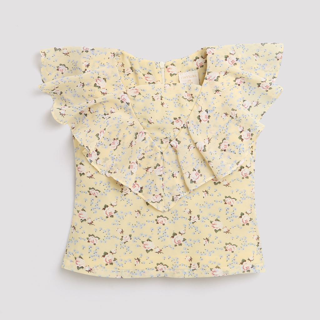 Yellow Floral Ruffle Top TG5022