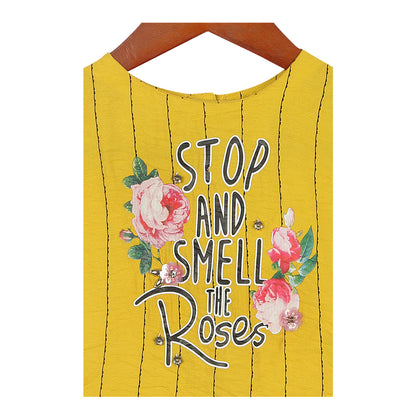 Stop And Smell The Roses Wrinkled Top In Mustard