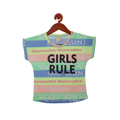 Girls Rule Horizontal Stripe Regular Fit T-Shirt In Yellow