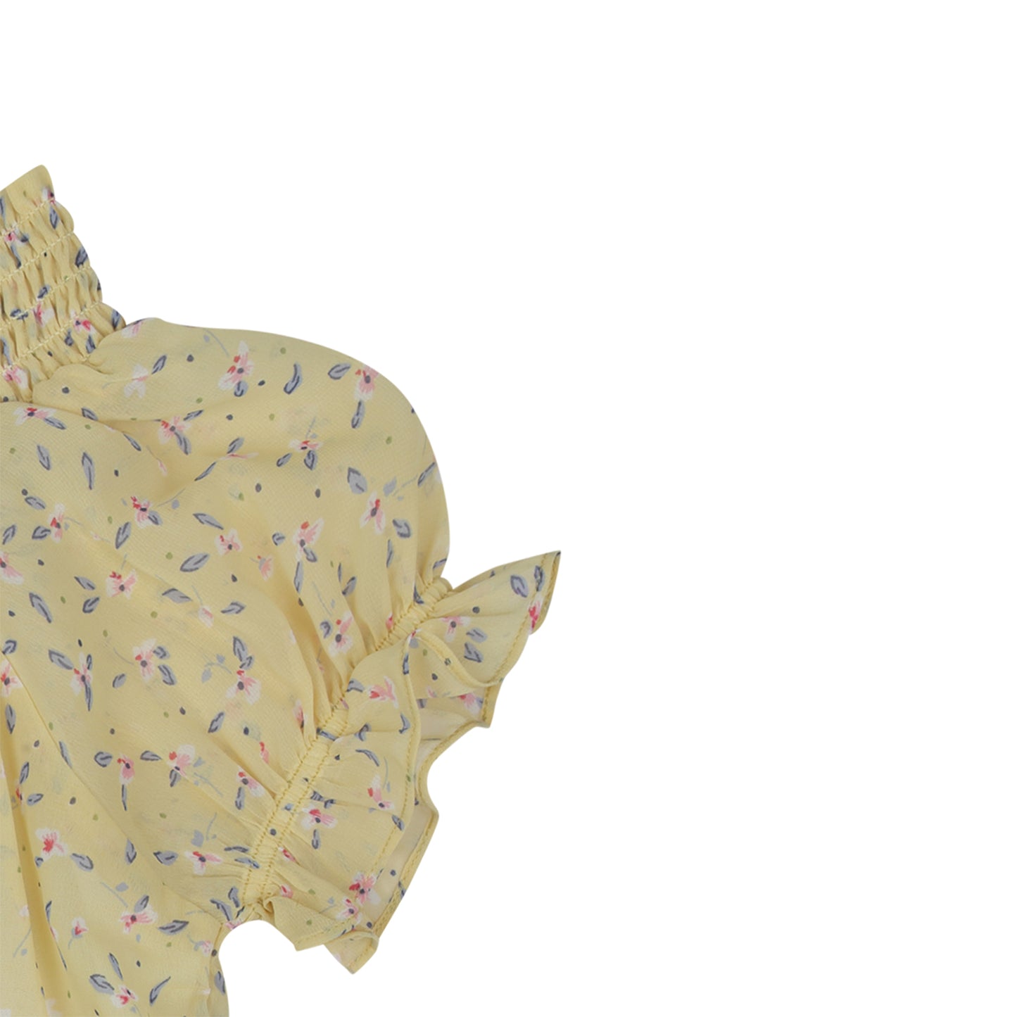 Smocked Floral Top With Puff Sleeves In Yellow